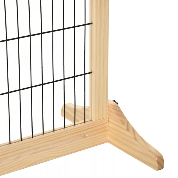 PawHut udtrækkeligt hunde-gitter i træ, fritstående, til trapper og døre, natur, 202,5x76 cm