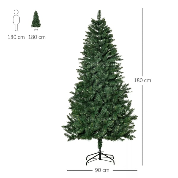 HOMCOM Kunstigt Juletræ 180 cm med 724 Grene og Metalfod - Grøn Kunststof