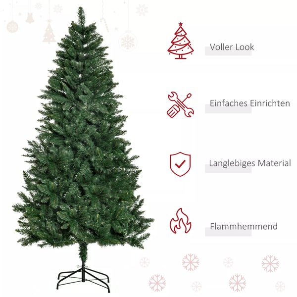 HOMCOM Kunstigt Juletræ 180 cm med 724 Grene og Metalfod - Grøn Kunststof