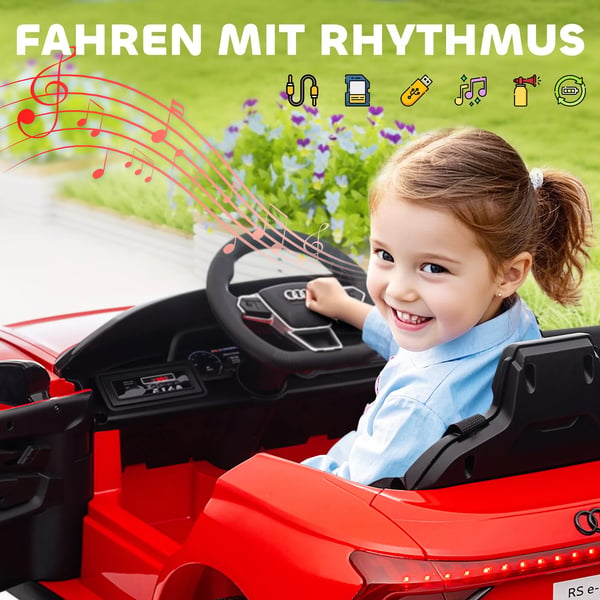 Børne Elektrisk Bil til 3-5 årige, Kinderbil med Fjernbetjening, Sikkerhedssele, Horn, Musik & Forlygter, op til 5 km/t, Rød