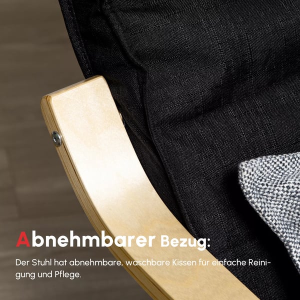 HOMCOM Lænestol med Fodstøtte, Sort Polyester, Birk Træ - Komfortabel Hvile- og Svingstol