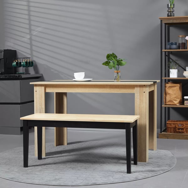 HOMCOM Bænk i Fyrretræ til 2 personer, Natur/Sort, 102x36x45cm