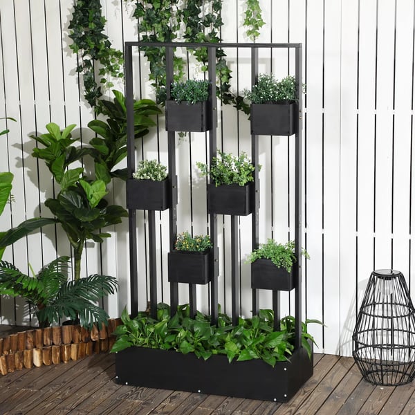 Outsunny Hjbed med espalier, firkantet plantekasse i massivt tr, sort, 90x45x170 cm