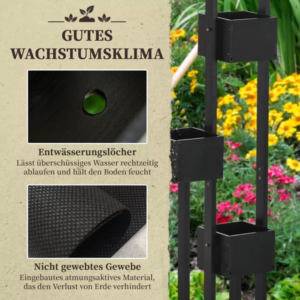 Outsunny Hjbed med espalier, firkantet plantekasse i massivt tr, sort, 90x45x170 cm