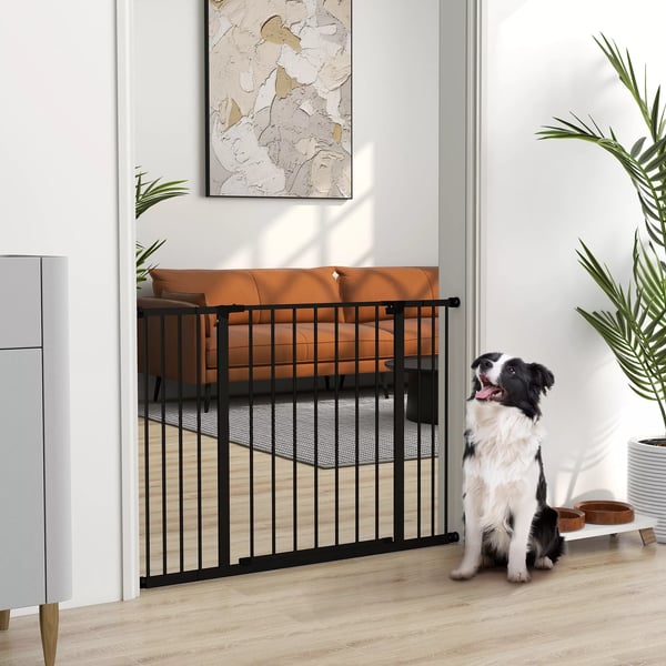Dørsikringsgitter / Gelændersikringsgitter uden Boring Hundegitter Husdyrgitter Klemmefastgørelse Stål Sort 76-107x76cm