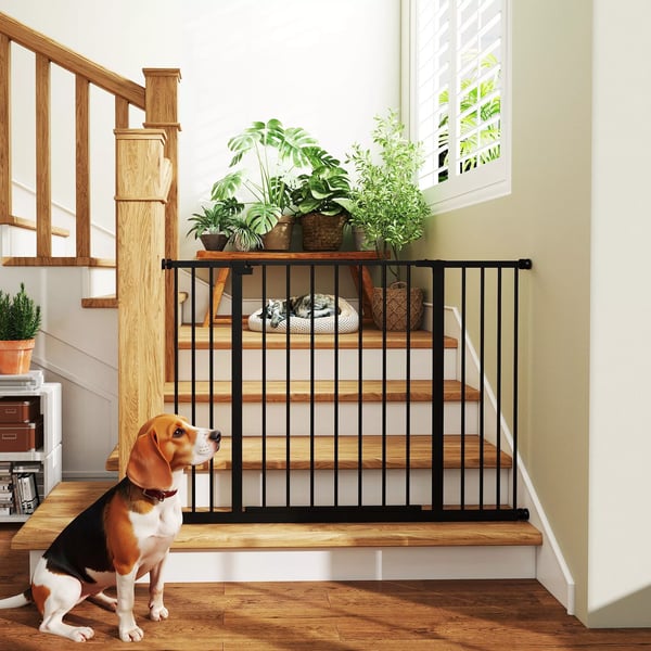 Dørsikringsgitter / Gelændersikringsgitter uden Boring Hundegitter Husdyrgitter Klemmefastgørelse Stål Sort 76-107x76cm