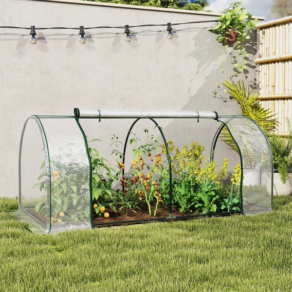 Outsunny Drivhus med dør, tidlig bed, planteavl, stål PVC, 200x100x80cm