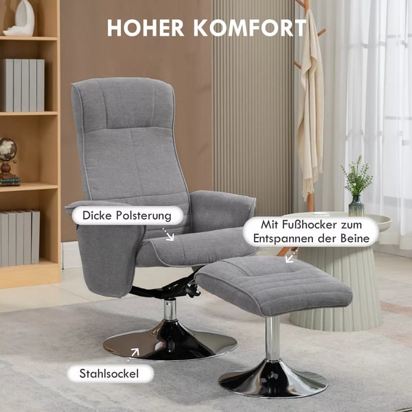 HOMCOM Lænestol med Skammel, Drejbar, Fløjlsblød, Grå