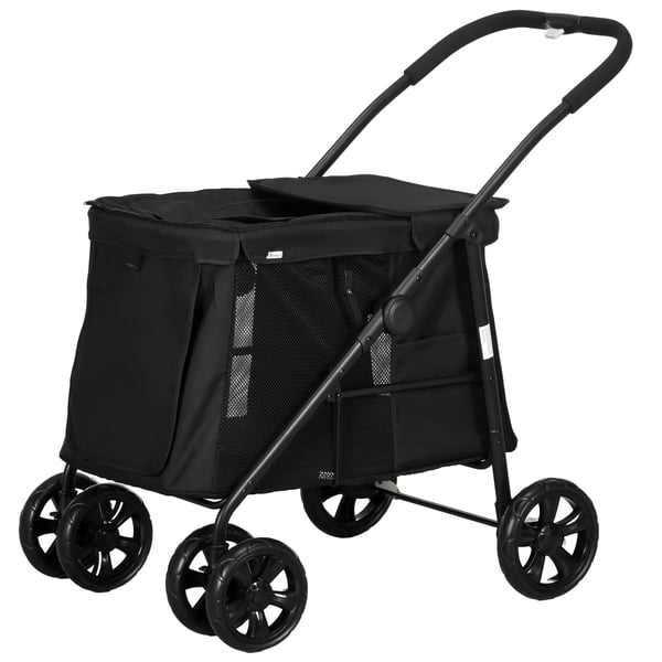 PawHut hundevogn, foldbar hundeklapvogn, med sidelommer, netvinduer, til små og mellemstore hunde op til 20 kg, Oxford-stof, sort
