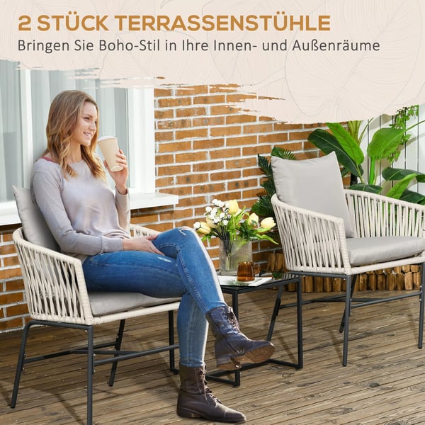 Outsunny Terrassestol Sæt, 2 stk., Beige Polyester, Boho Stil, Stålramme
