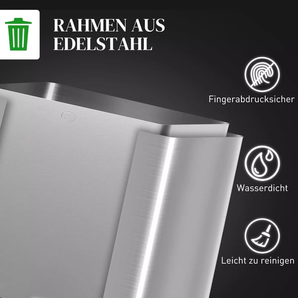 Roskakori 3 x 20 L lokeroilla, Deodorant-kansi, sormenjälkitiivis, Soft-Close, irrotettava, hopea