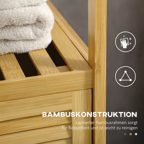 kleankin Badeværelsesskab i Bambus, Naturtræ, 33x35.5x67cm - Kompakt opbevaringsskab med hylder