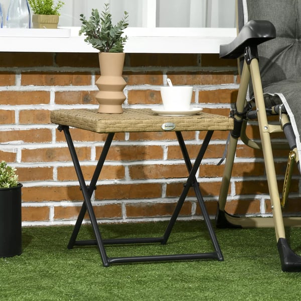 Outsunny Klapbord i Natur Polyrattan og Stål - 40x40x40cm