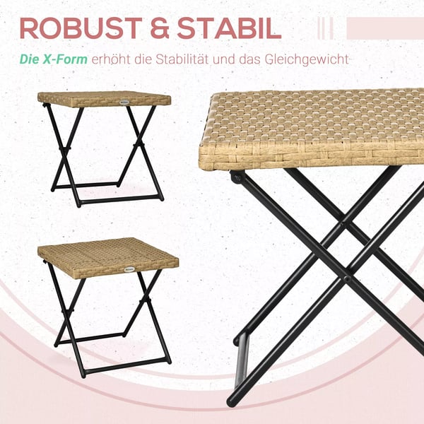 Outsunny Klapbord i Natur Polyrattan og Stål - 40x40x40cm