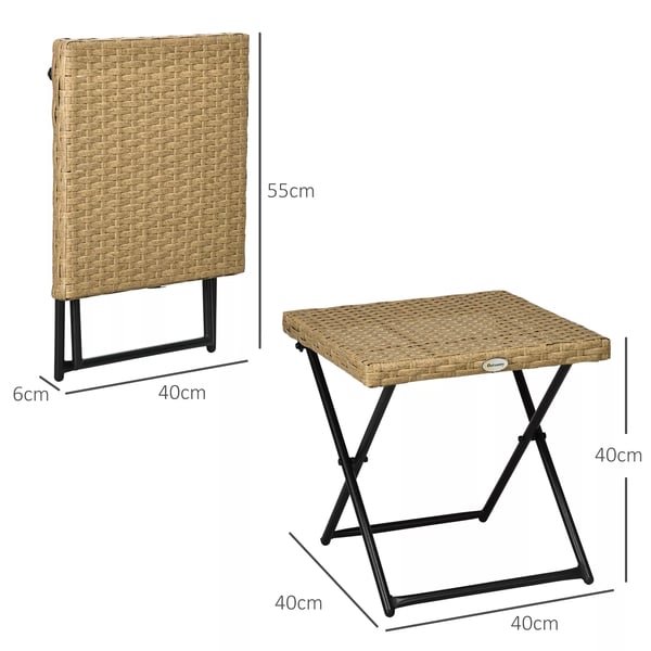 Outsunny Klapbord i Natur Polyrattan og Stål - 40x40x40cm