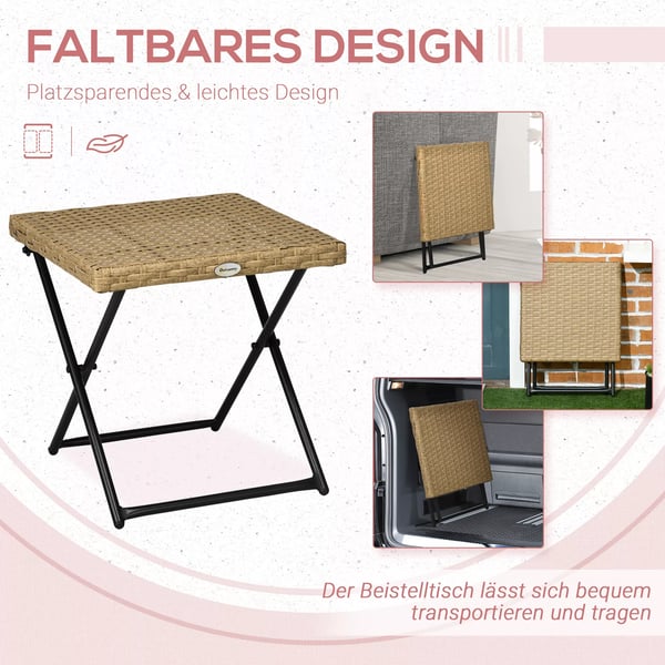 Outsunny Klapbord i Natur Polyrattan og Stål - 40x40x40cm