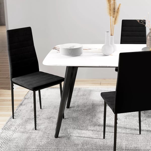 HOMCOM 4 stk. spisestole, stofpolstret, metalben, sort