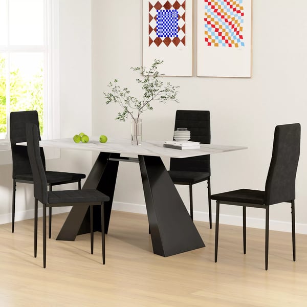 HOMCOM 4 stk. spisestole, stofpolstret, metalben, sort