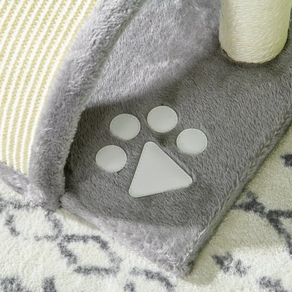 Kradsetræ til Katte, 46 cm, med Legetøjbolds, Kradseplade, Sisal-reb, Plys, Hule og Platform – Gråt Polyester