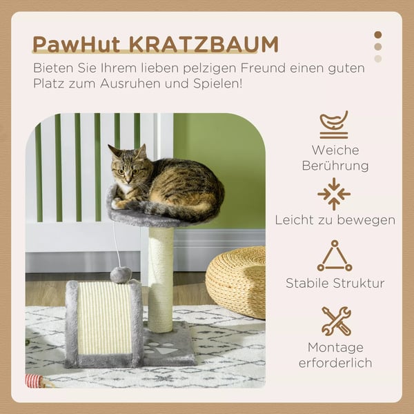 Kradsetræ til Katte, 46 cm, med Legetøjbolds, Kradseplade, Sisal-reb, Plys, Hule og Platform – Gråt Polyester