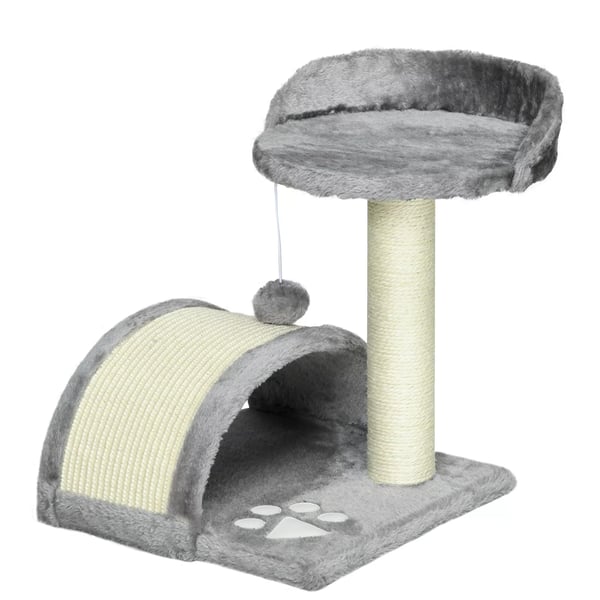 Kradsetræ til Katte, 46 cm, med Legetøjbolds, Kradseplade, Sisal-reb, Plys, Hule og Platform – Gråt Polyester