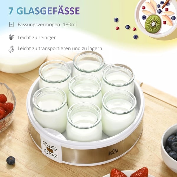 Yoghurtillverkare med 7 burkar, timer & temperaturkontroll, vit