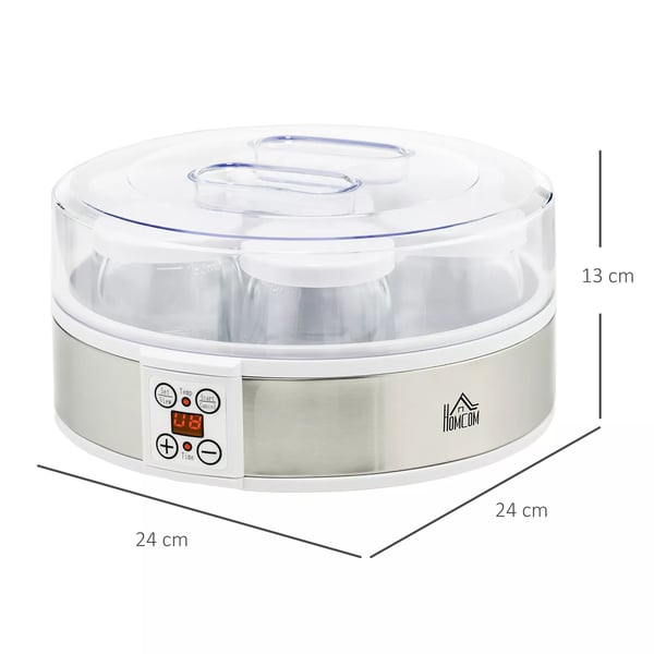 Yoghurtillverkare med 7 burkar, timer & temperaturkontroll, vit