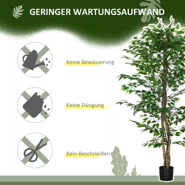 Konstgjord Växt, 180 cm Konstgjord Växt med Planterare, Konstgjord Moss, Konstgjord Ficus Konstgjord Träd, Inomhusväxt för Vardagsrum, Grön