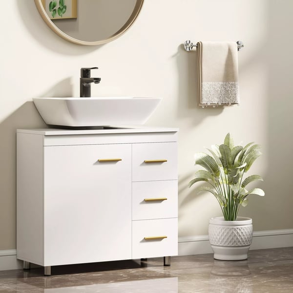 HOMCOM Badevarelsesskab - Hvid MDF/spanplade underskab med 3 skuffer og soft-close