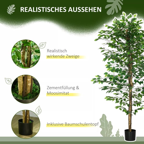 Konstgjord Växt, 180 cm Konstgjord Växt med Planterare, Konstgjord Moss, Konstgjord Ficus Konstgjord Träd, Inomhusväxt för Vardagsrum, Grön