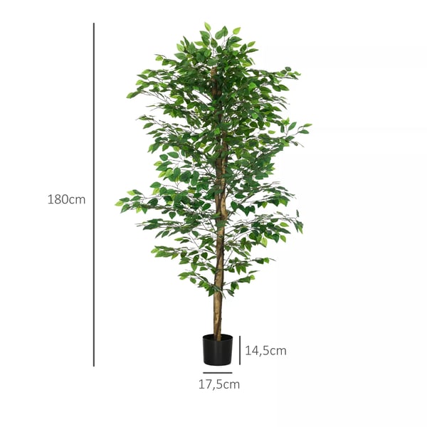 Konstgjord Växt, 180 cm Konstgjord Växt med Planterare, Konstgjord Moss, Konstgjord Ficus Konstgjord Träd, Inomhusväxt för Vardagsrum, Grön