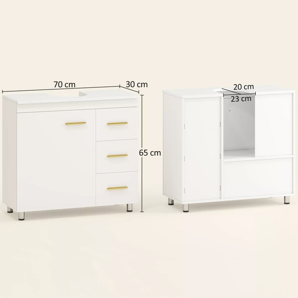 HOMCOM Badevarelsesskab - Hvid MDF/spanplade underskab med 3 skuffer og soft-close