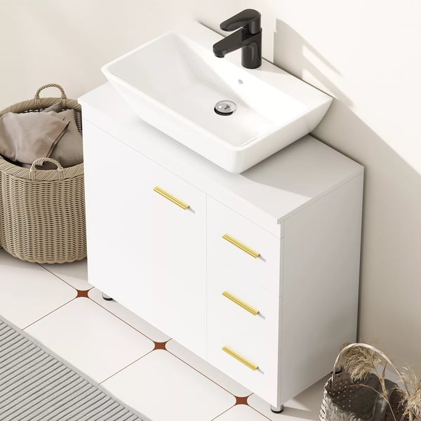 HOMCOM Badevarelsesskab - Hvid MDF/spanplade underskab med 3 skuffer og soft-close