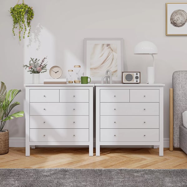 Byrå med 5 lådor, vit, träkomposit, 79x39,5x80,5cm