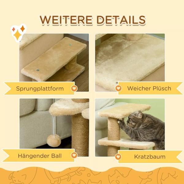 PawHut Hljbar Kldyrstrappe - 3 4 Trin, Beige, Hjdejusterbar Til Katte op til 5 kg