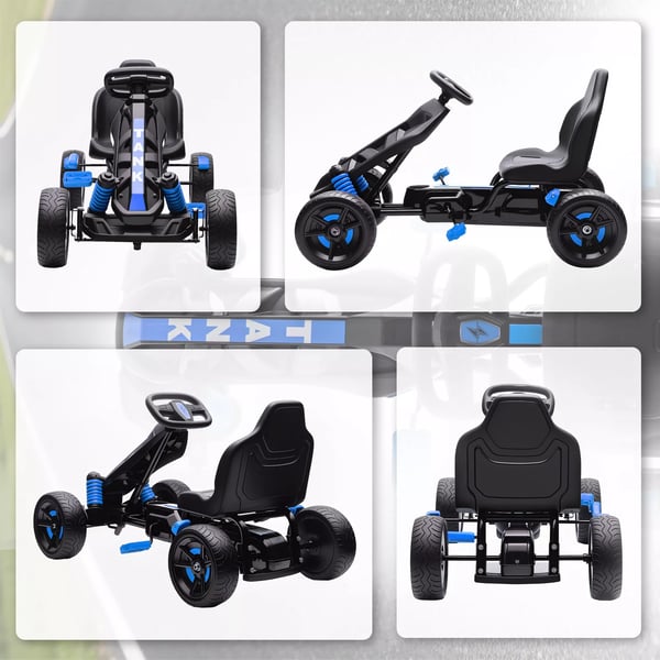 AIYAPLAY Gokart med pedaler til børn, blå, frihjul, bremse, skridsikre hjul, metalramme, 3-6 år