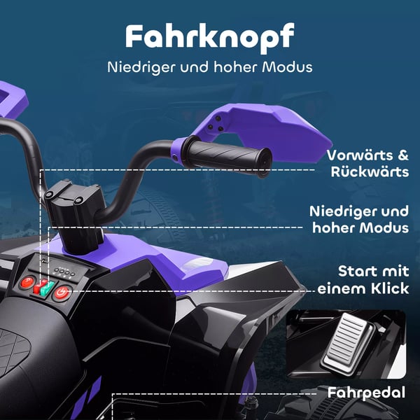 AIYAPLAY Børne-ATV 24V Lilla (Violet) Elektrisk Køretøj - 2 Sæder, LED Lys, MP3/USB, 6.5 km/t, 3-8 År