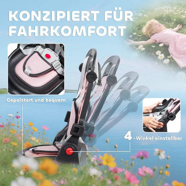 AIYAPLAY Monikäyttöinen 6-in-1 Lastenpyörä ja Rattaat - Taitettava & Säädettävä - Pinkki Muovi/Teräs