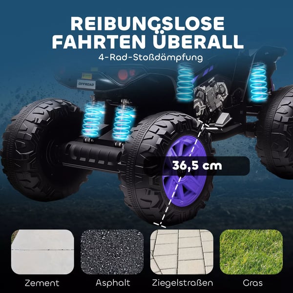 AIYAPLAY Børne-ATV 24V Lilla (Violet) Elektrisk Køretøj - 2 Sæder, LED Lys, MP3/USB, 6.5 km/t, 3-8 År