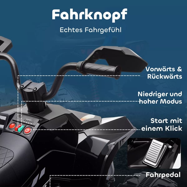 AIYAPLAY Børne-el-quad, 24V elektrisk køretøj med 4 hjul, forlygter, USB-tilslutning, MP3-funktion, 6,5 km/t, 3-8 år