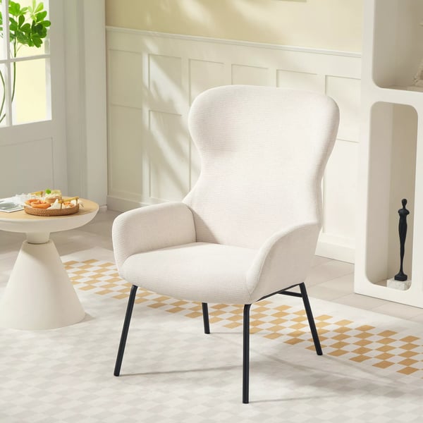 HOMCOM accentstol, wingback-stil, krämvit, polyester