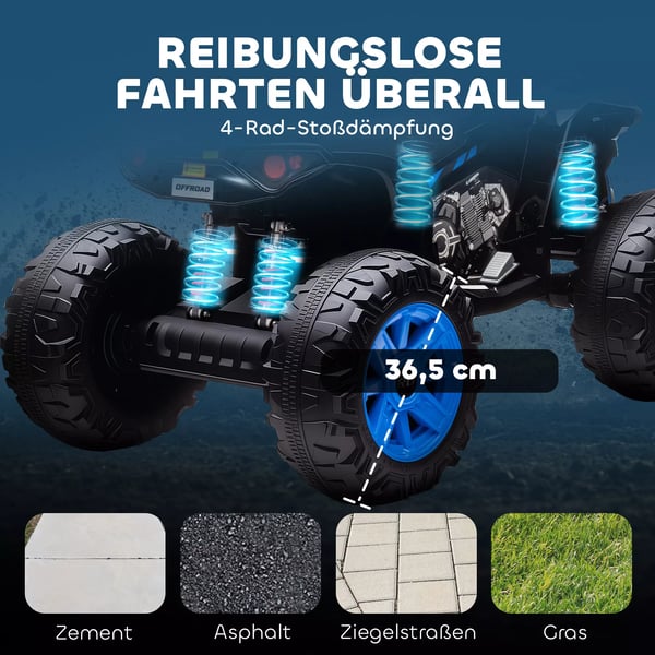 AIYAPLAY Børne-el-quad, 24V elektrisk køretøj med 4 hjul, forlygter, USB-tilslutning, MP3-funktion, 6,5 km/t, 3-8 år