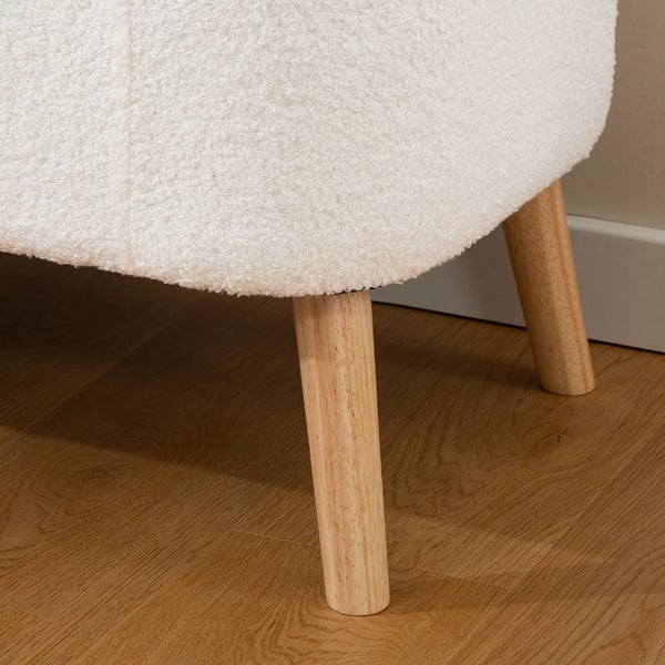 HOMCOM Opbevaringsbænk, Siddeskammel med 65L Opbevaring, Fleece, Gummitræ, Cremhvid 120x42x45 cm