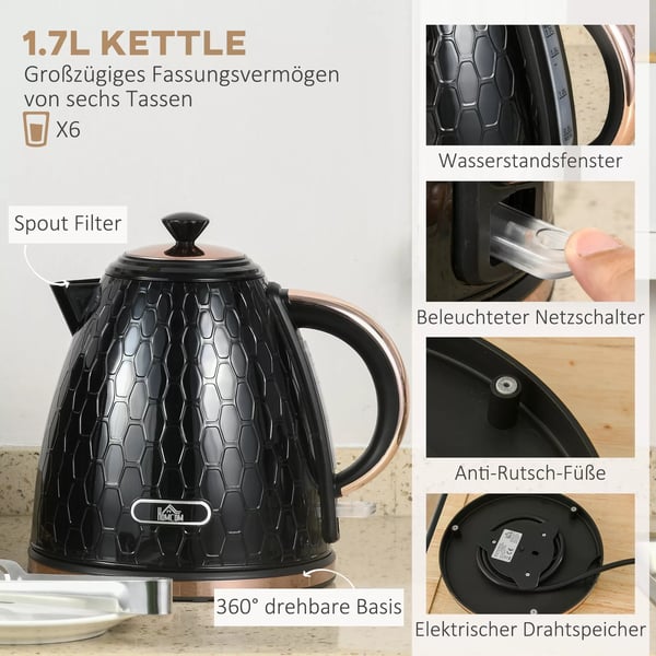 2-i-1 Sort Elkedel og Brdrister Sæt, 1,7L, 4 Skiver, Plastik
