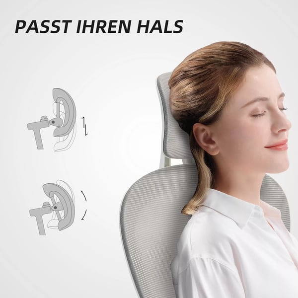 Ergonomisk kontorstol i grå polyester med mesh-ryglæn, justerbar højde, foldbare armlæn og 5 hjul