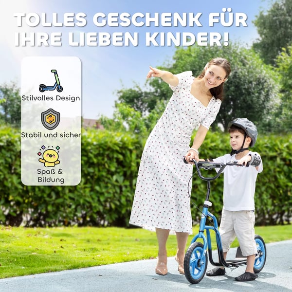 AIYAPLAY Løbecykel til børn 5-12 år, justerbart styr, store hjul, støtteben, håndbremse, stål/plast, blå