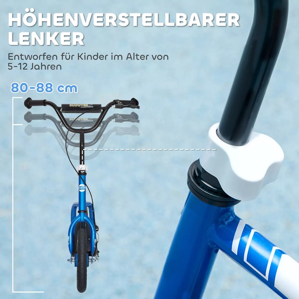 AIYAPLAY Løbecykel til børn 5-12 år, justerbart styr, store hjul, støtteben, håndbremse, stål/plast, blå
