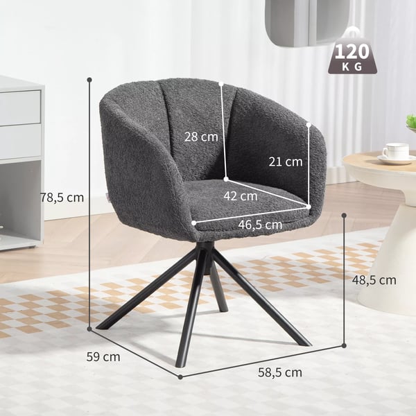 Lænestol, drejelig, polstret, mørkegrå polyester, 120 kg kapacitet