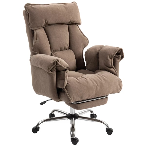 HOMCOM Ergonomisk kontorstol, lænebar ryglæn, fodstøtte, blødt stof, lysebrun