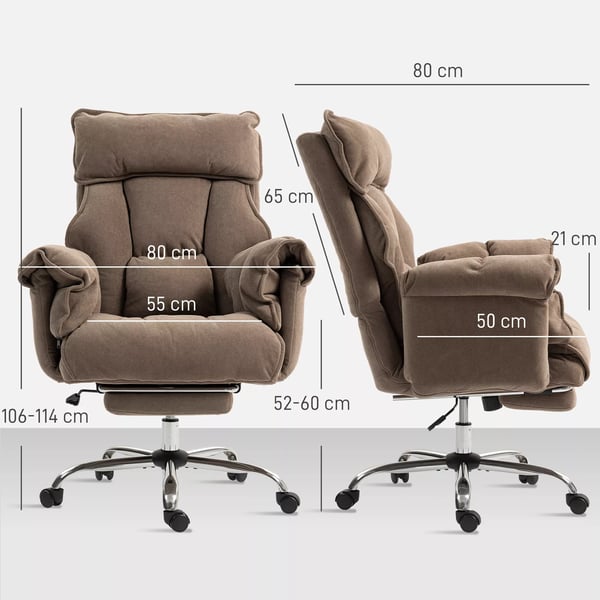 HOMCOM Ergonomisk kontorstol, lænebar ryglæn, fodstøtte, blødt stof, lysebrun